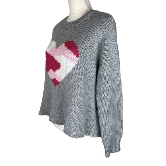 Wooden Ship Paola Buendia Knitted Gray Camo Heart Sweater Size Small / Medium - Picture 4 of 6